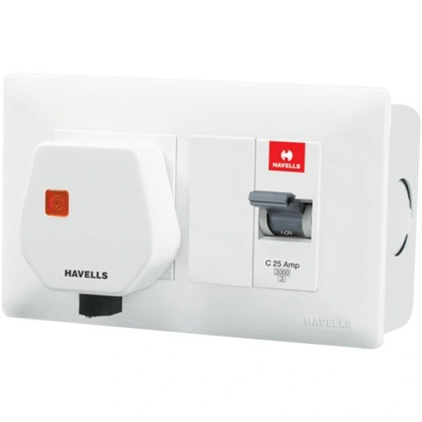 Havells AC DBOXx MCB Protected Socket PVC Plastic Base Model (White) - 25A, White, NA